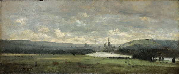 Rouen, a Panoramic View of the Seine in the Foreground